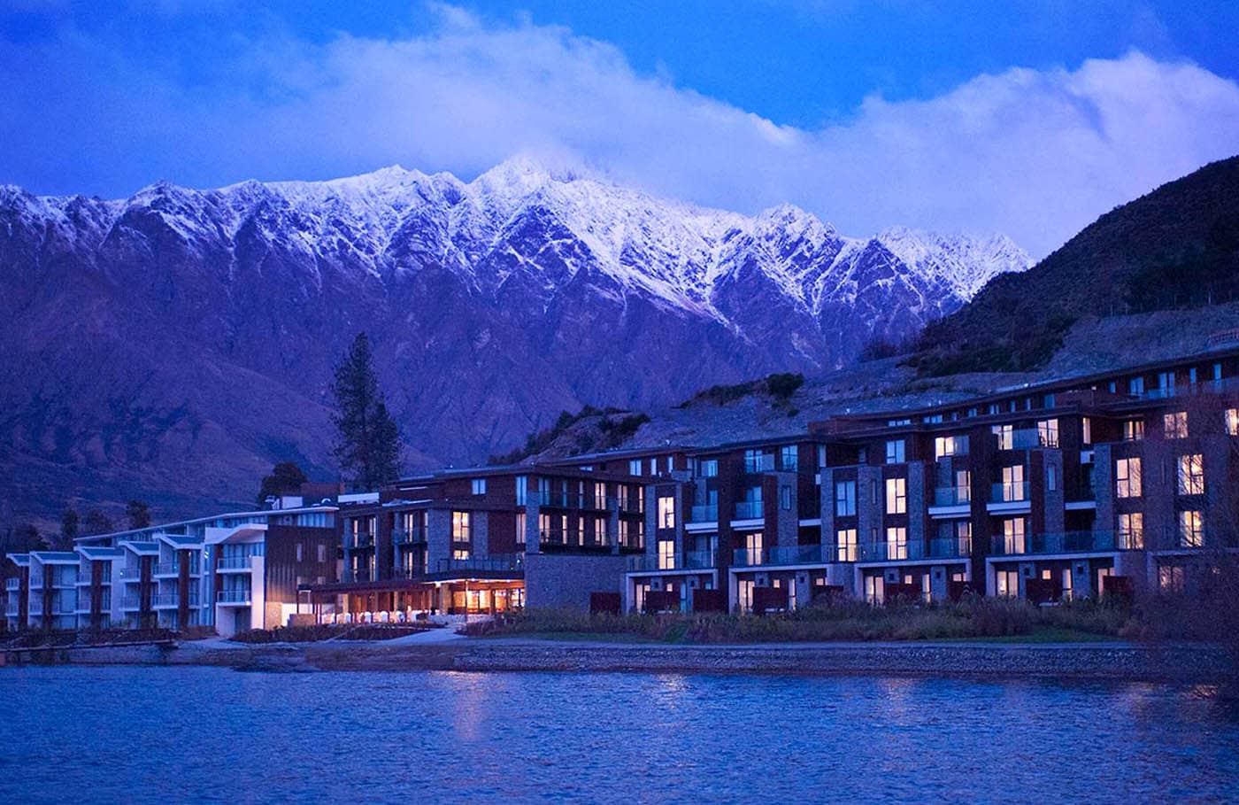 Hilton Queenstown exterior, dusk